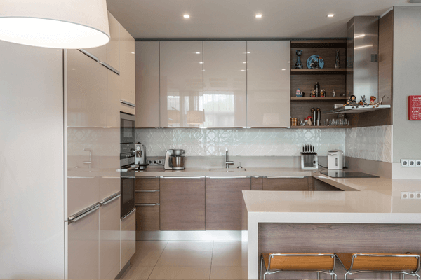 Minimalist straight kitchen design for compact spaces.